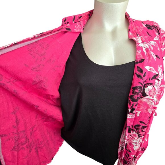 Womens Floral Print Open Front Blazer Pink Floral Attached Black Tank 3X JJ4051 - Picture 5 of 11
